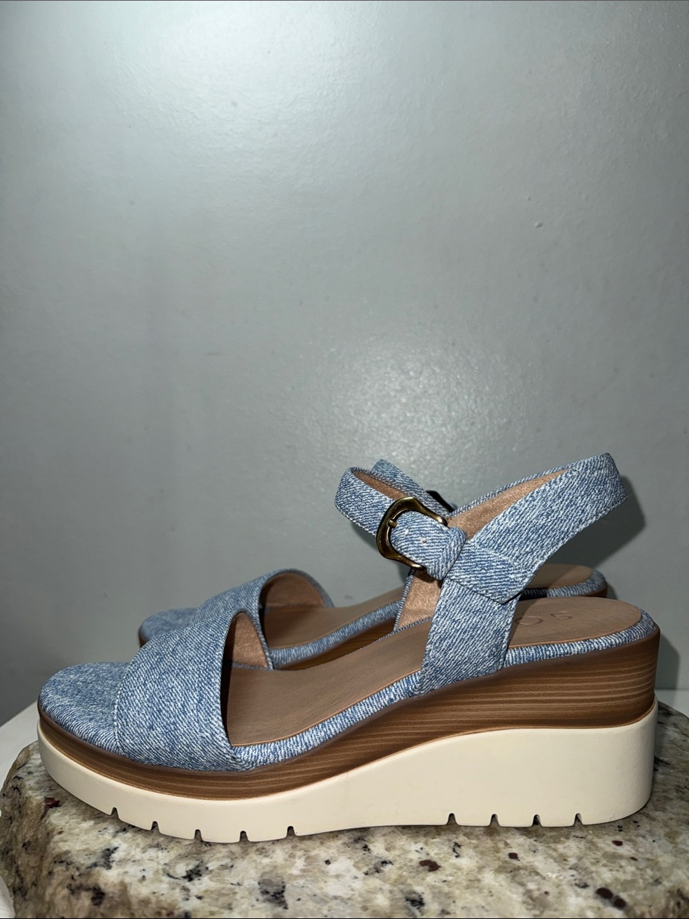 SOUL Naturalizer Graciela Wedge Heel Sandal Light Blue Denim Platform Sz 9 - Picture 7 of 14